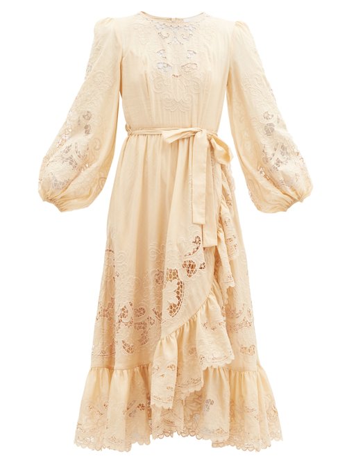 Zimmermann - Lulu Balloon-sleeve Broderie-anglaise Cotton Dress Beige
