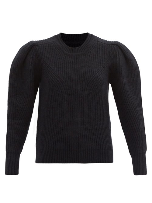 Isabel Marant - Robin Pleated-sleeve Ribbed Merino-blend Sweater Black