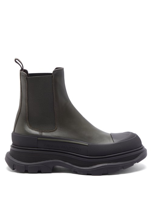 Alexander Mcqueen – Tread-sole Leather Chelsea Boots Black Khaki