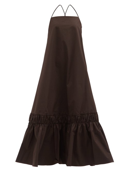Jil Sander – Gathered-hem Cotton Maxi Dress Dark Brown
