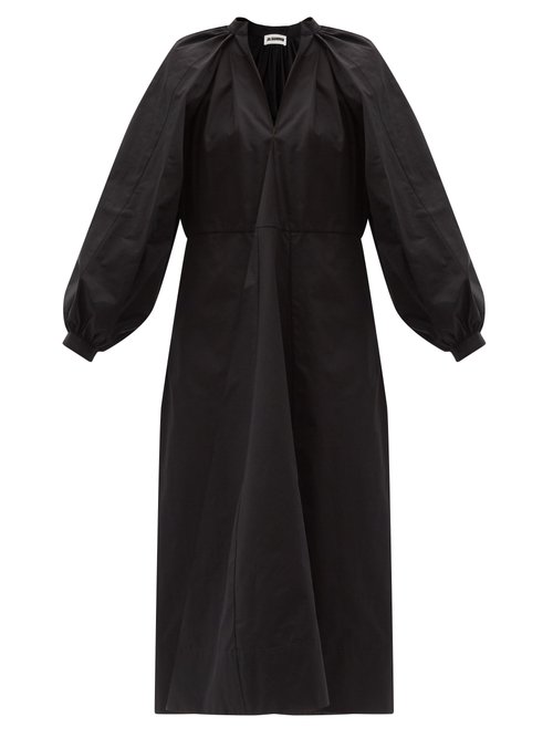 Jil Sander - Balloon-sleeve Cotton-poplin Midi Dress Black
