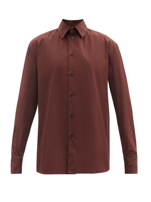 Jil Sander - Point-collar Cotton-poplin Shirt Dark Brown