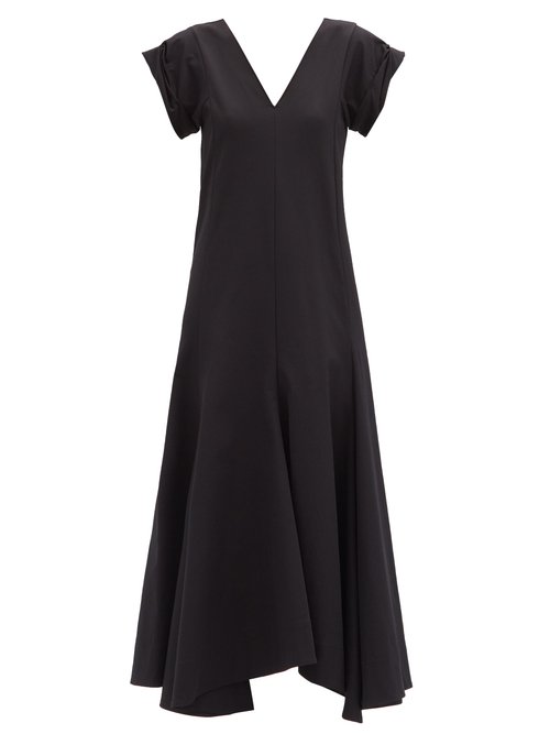 Buy Jil Sander - Handkerchief-hem Twill Midi Dress Black online - shop best Jil Sander clothing sales
