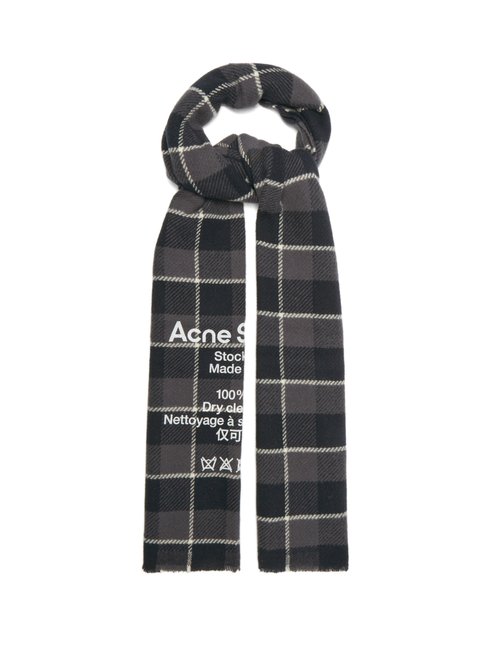 Acne Studios - Logo-print Check Wool Scarf - Mens - Black