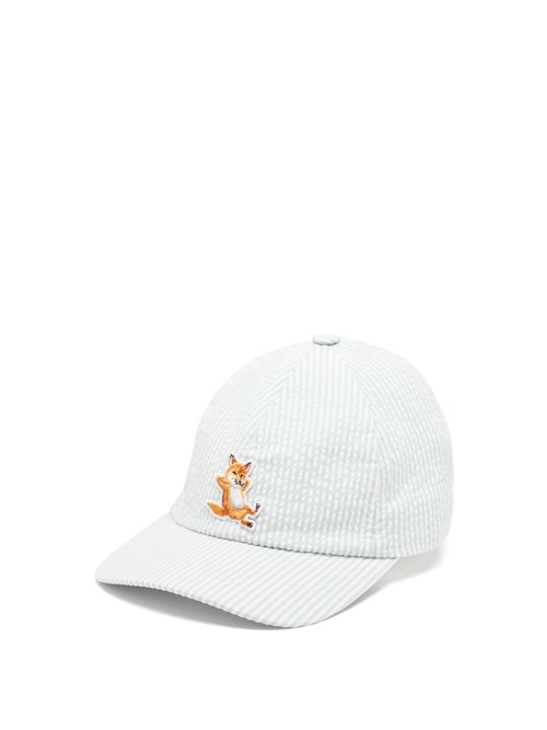 Maison Kitsuné Chillax Fox-patch Cotton-seersucker Cap In Blue