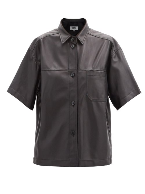 Mm6 Maison Margiela - Panelled Short-sleeved Leather Shirt Black