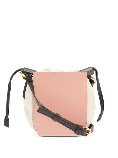 Marni - Gusset Small Leather Bucket Bag - Womens - Pink Multi
