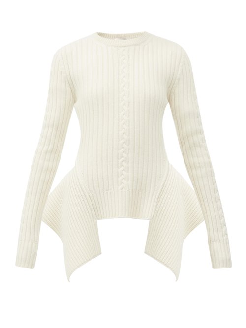Alexander Mcqueen - Peplum-hem Ribbed-knit Wool-blend Sweater Ivory