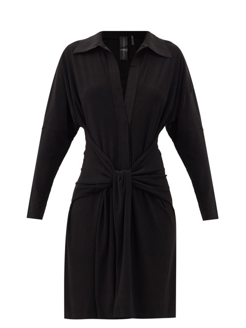 Norma Kamali - Tie-front Jersey Mini Shirt Dress Black