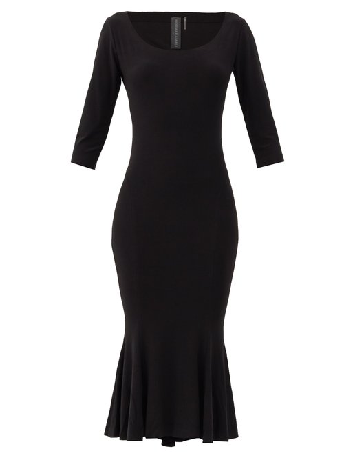 Buy Norma Kamali - Scoop-neck Flared-hem Jersey Midi Dress Black online - shop best Norma Kamali clothing sales