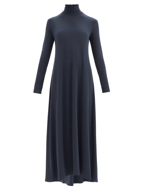 Buy Norma Kamali - Swing Roll-neck Flared Longline Jersey Dress Dark Blue online - shop best Norma Kamali clothing sales