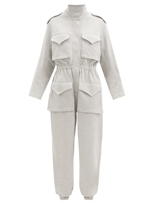 Norma Kamali - Patch-pocket Cotton-blend Jersey Jumpsuit Light Grey