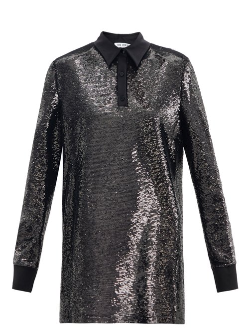 The Attico – Sequinned Mini Shirt Dress Black