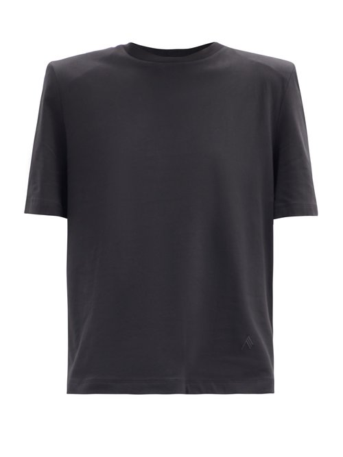 The Attico - Bella Padded-shoulder Cotton T-shirt Black