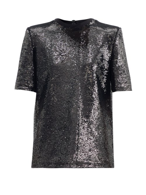 The Attico – Padded-shoulder Sequinned T-shirt Black