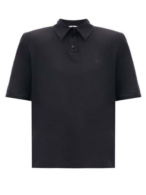 The Attico – Padded-shoulder Cotton-jersey Polo Shirt Black