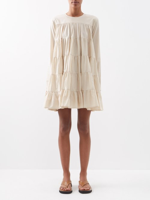 Merlette - Soliman Tiered Cotton-voile Dress Beige