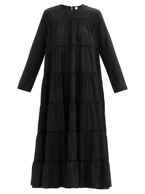 Merlette - Maida Tiered Cotton And Silk-blend Midi Dress Black