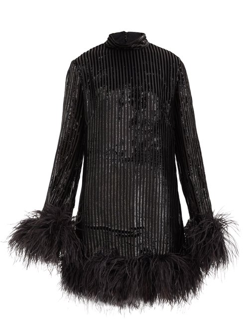 Taller Marmo - Gina High-neck Feather-trimmed Devoré Dress Black ...