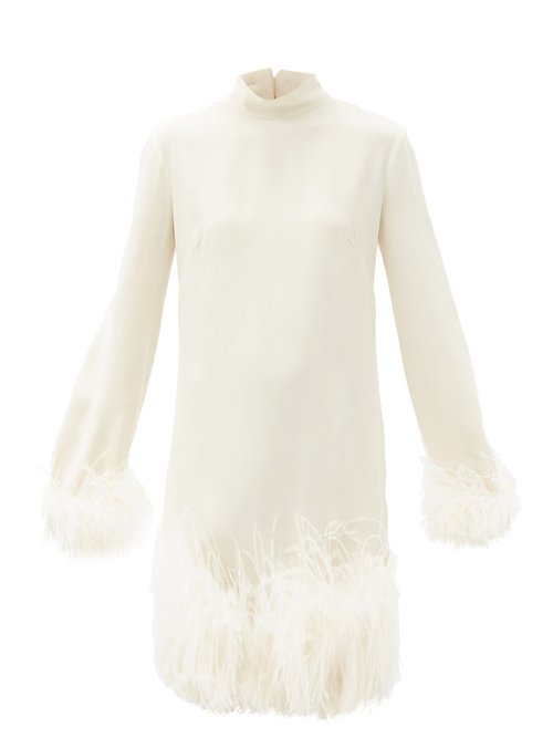 Buy Taller Marmo - Gina High-neck Feather-trimmed Crepe Dress White online - shop best Taller Marmo clothing sales