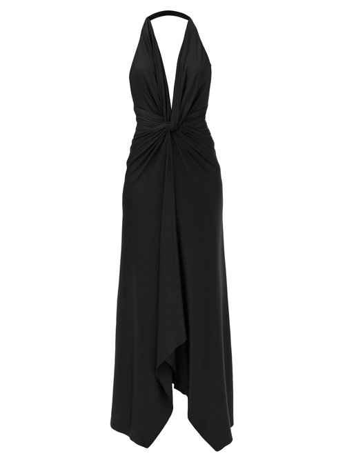 Alexandre Vauthier - Plunge-neck Gathered Jersey Midi Dress Black