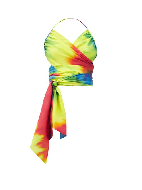 Buy Alexandre Vauthier - Halterneck Tie-dye Silk Wrap Top Multi online - shop best Alexandre Vauthier 