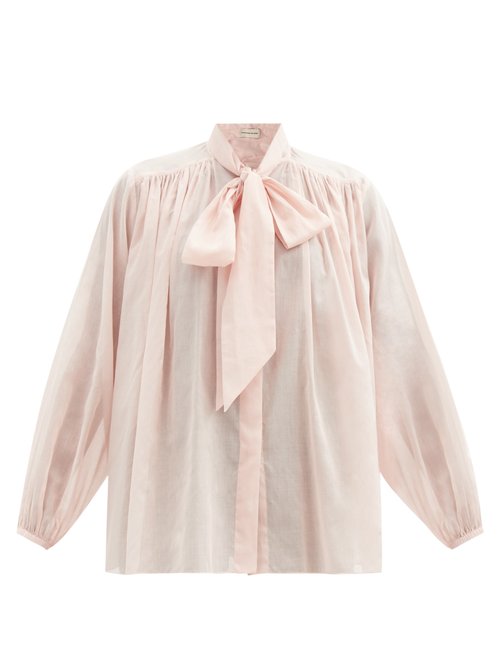 Buy Alexandre Vauthier - Pussy-bow Cotton Blouse Light Pink online - shop best Alexandre Vauthier 