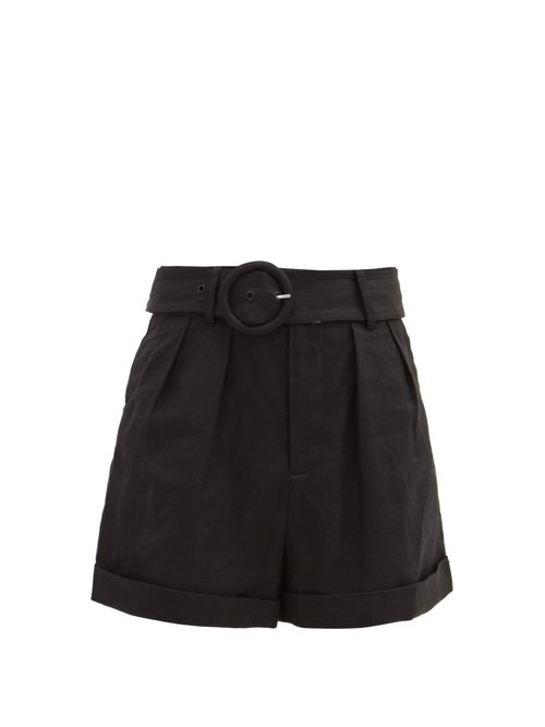 Sir - Ambroise High-rise Belted Linen Shorts Black Beachwear