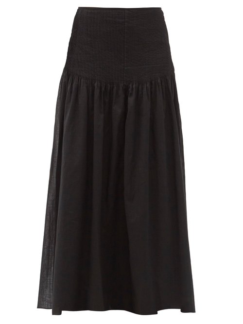 Sir - Alina Pintucked Cotton-blend Maxi Skirt Black Beachwear
