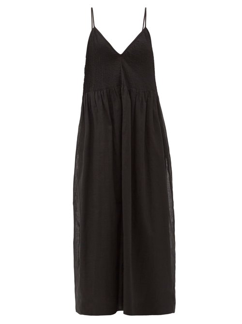 Sir - Alina Pintucked Cotton-blend Midi Dress Black