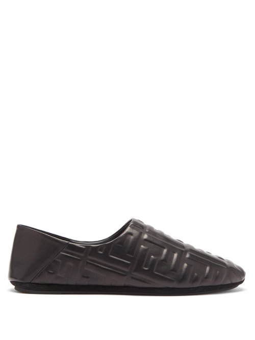 Fendi - Ff-embossed Leather Slippers - Mens - Black