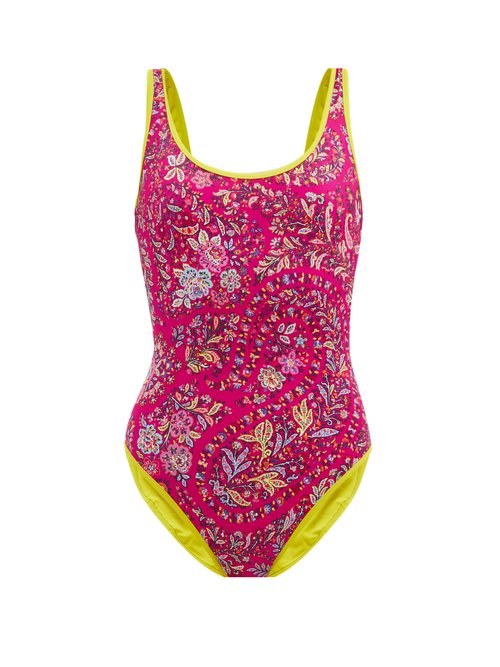 Etro - Paisley-print Scoop-neck Swimsuit Pink Multi Beachwear