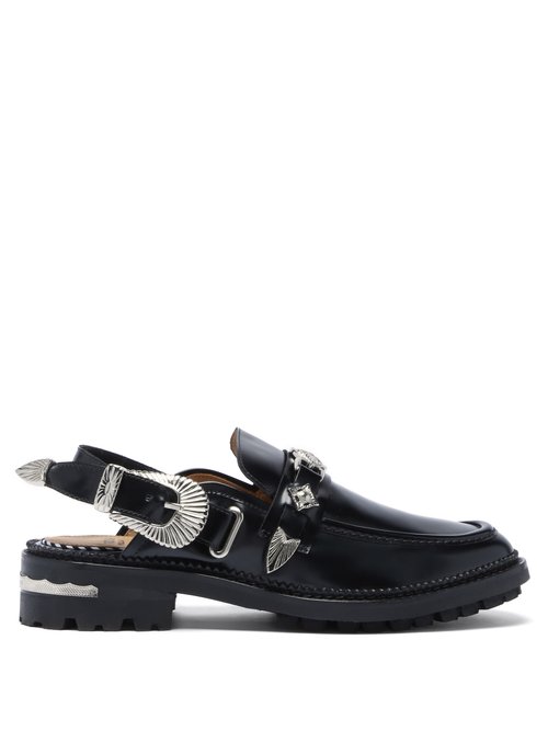 Toga - Western-buckle Slingback Leather Loafers - Womens - Black