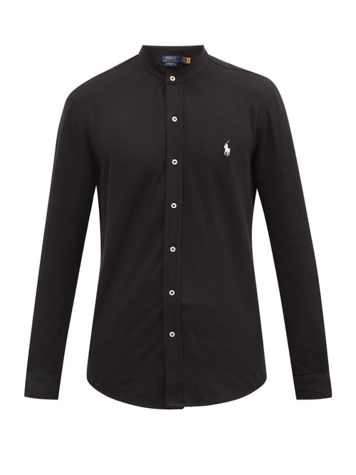 Polo Ralph Lauren - Collarless Embroidered-logo Cotton-piqué Shirt - Mens - Black