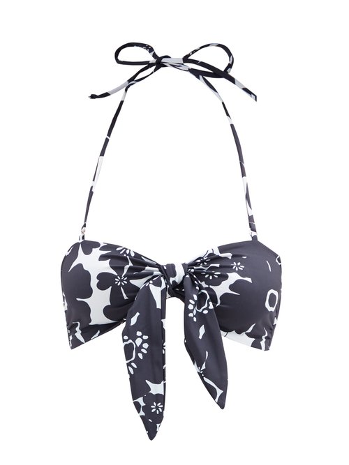 Cala De La Cruz - Carla Floral-print Jersey Bandeau Bikini Top Black White Beachwear