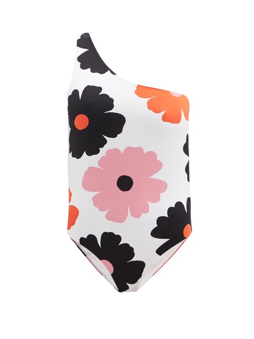 Cala De La Cruz - Carolina One-shoulder Floral-print Jersey Swimsuit Cream Print Beachwear