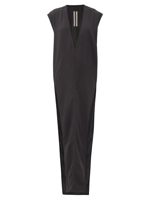 Rick Owens - Plunge-neck Side-slit Crepe Dress Black