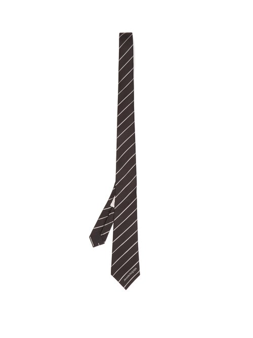 Alexander Mcqueen - Striped Silk Tie - Mens - Black Beige