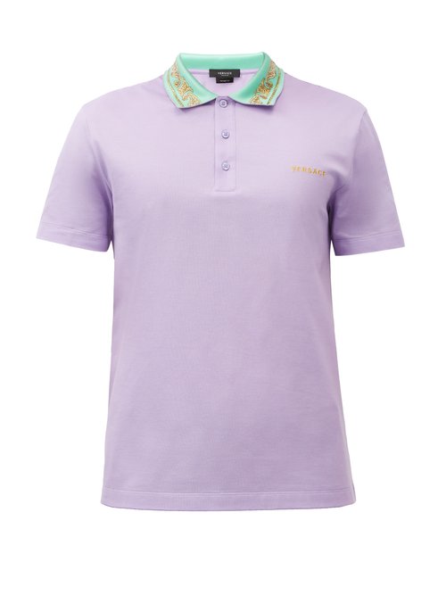 Versace - Sequin-collar Cotton-piqué Polo Shirt - Mens - Purple