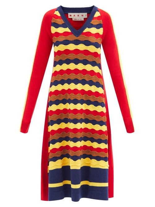 Marni – Flared Wave-knitted Wool Dress