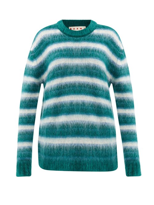 Marni - Striped Mohair-blend Sweater Green Stripe