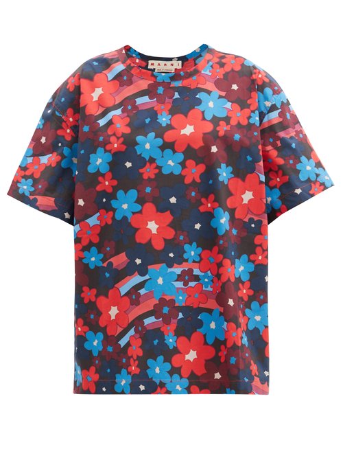 Marni – Rainbow Flower-print Cotton-jersey T-shirt Black Print