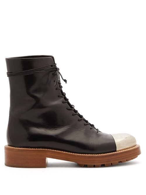 Gabriela Hearst – Riccardo Toe-cap Leather Boots Black Silver
