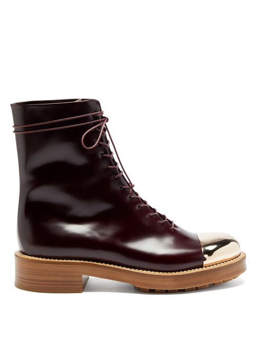 Gabriela Hearst – Riccardo Toe-cap Leather Boots Burgundy Gold
