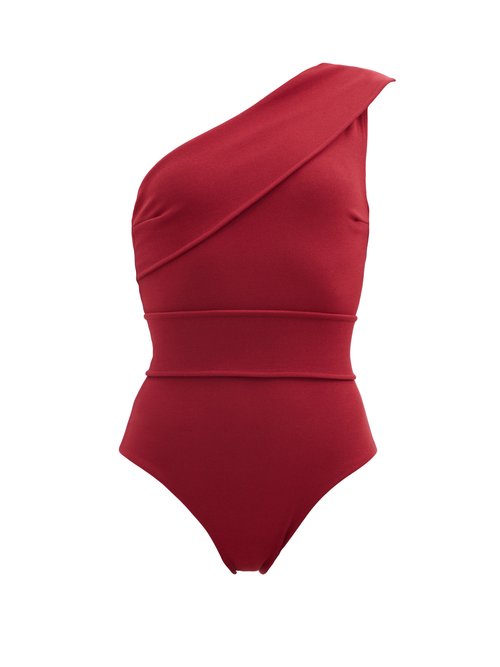 Haight – Maria One-shoulder Crepe-jersey Swimsuit Burgundy Beachwear
