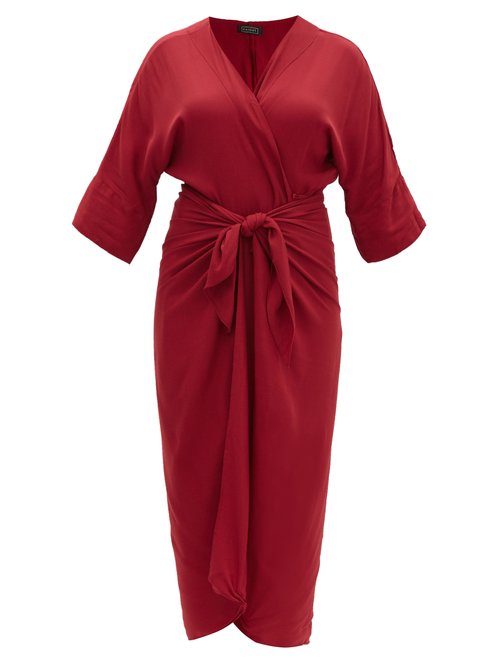 Haight - Ana Knotted Crepe Cover Up Burgundy Beachwear