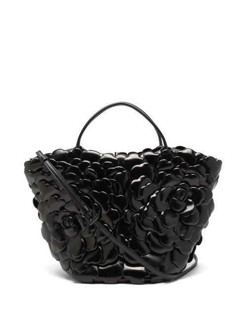 Valentino Garavani - Atelier Petal-effect Leather Bucket Bag - Womens - Black