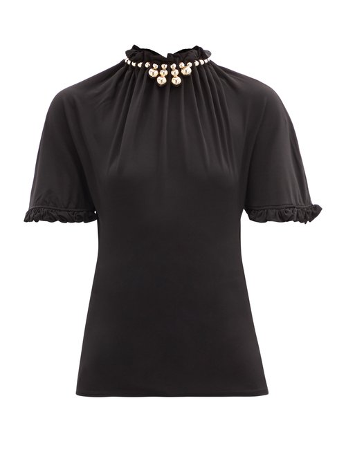 Buy Paco Rabanne - Beaded-collar Jersey Top Black online - shop best Paco Rabanne 