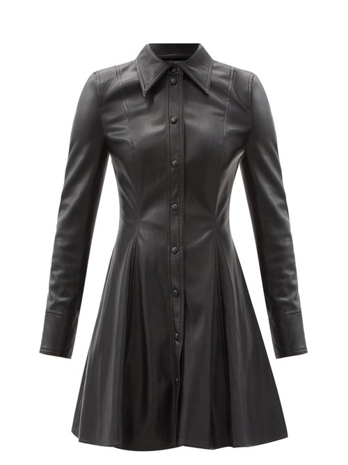 Stand Studio – Nara Faux-leather Mini Shirt Dress Black