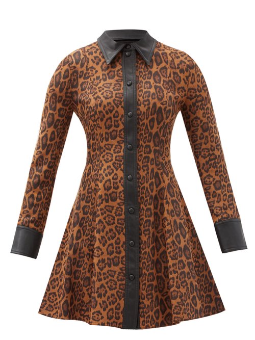 Stand Studio - Nara Leopard-print Faux Suede Mini Shirt Dress Leopard